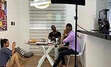 Making of: Patroa Sandy Cortez takes hard pounding from employees to ease stress in wild anal action.