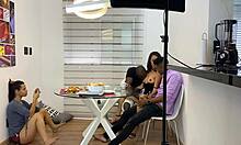 Making of: Patroa Sandy Cortez takes hard pounding from employees to ease stress in wild anal action.