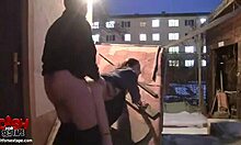 Skank In Black Shoes Sucks Cock Outdoors For Trimmed Pussy Fucking