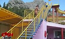 Amateur brunette teener pressed hard against bathroom wall for intense sex.