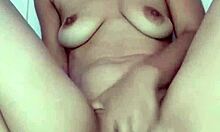 young brunette fingering her tight pussy close-up, cumshot pov