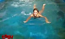 Amateur brunette teener pressed hard against bathroom wall for intense sex.