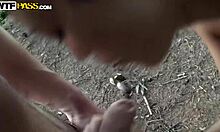 seductive brunette teases a thick black cock in forest shadows