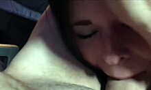 Cheerful Teen Brunette Gives Deepthroat Blowjob to Big Cock