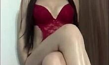 Gorgeous Brunette in Mask and Lingerie Teases with Masturbation