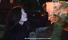 Naive brunette teen flashes in the freezing winter cold