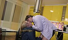 Wild couple rushes into kitchen sex without undressing