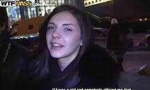 Naive brunette teen flashes in the freezing winter cold