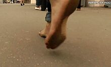 Smoking Hot Skinny Teen Ditches Shoes for Barefoot Fetish Walk!