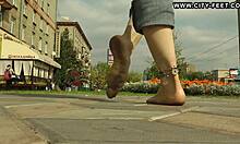 Lovely brunette teen getting her feet dirty while barefoot 😍