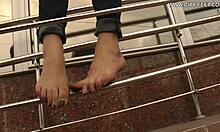 Smoking Hot Skinny Teen Ditches Shoes for Barefoot Fetish Walk!