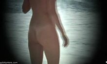 Perky Booty Brunette Shines Wet and Naked on Beach