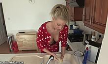 Watch this horny blonde flash tits from her slutty top