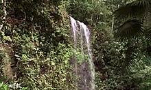 three wild bombshell blondes getting steamy under a waterfall, oh wow