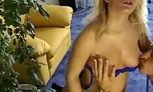 Sexy Blonde Loses Bra and Kneels for Deepthroat