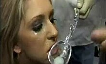 Drink my nasty cum, blonde, he commands.