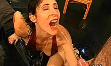 stunning brunette adores blowing small 18+ dicks and swallowing cum