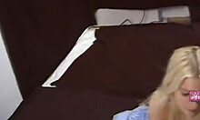 Skinny Blonde in Stockings Rides Sex Machine, Gets Anal Fingered