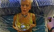 Crazy Bitch Masturbates While Drinking Piss from Bowl