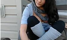 lovely young brunette poses, flashing her perky tits and tight ass.