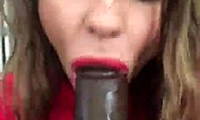 Crystina Rossi Poses in Lingerie While Practicing Blowjob Skills on a Big Black Cock Toy.