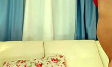 young blonde fucks herself with dildo in bedroom, shaved pussy wet