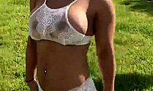 Look At Lingerie-Clad Crystina Rossi Shaking That Big Ass In Nature!