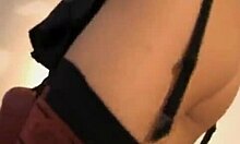 Brown-haired beauty dominates a hard cock on leather couch