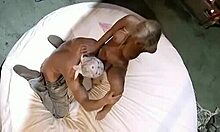 Blond-haired beauty blows big-dicked boyfriend on round bed