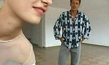 Red Panties Girlfriend Exclaims Enjoying Hairy Anal Finger and Blowjob Next to Couple!