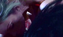 that stunning dark-haired babe gives her gf a blowjob behind the scenes