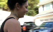 Tatted brunette seduces hung guys with dirty talk outdoors!