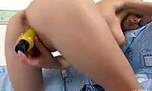 Blue Lingerie Blonde Fingers Pussy and Shows Sexy Feet