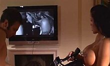 that stunning dark-haired babe gives her gf a blowjob behind the scenes