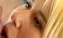 blond-haired amateur beauty sucking dick indoors while getting fucked