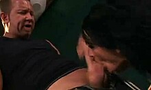 bdsm-addicted brunette girlfriend enjoying bondage doggy style sex