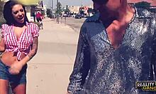 Amateur brunette hooks up with random guy for steamy action