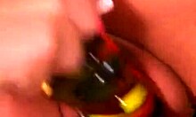 Busty blonde dives into wild dildo play