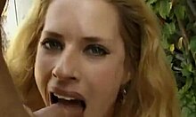 Blond Beauty with Saggy Tits Blows Dude Outdoors