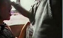 purple wig beauty gets naughty sucking dick on camera outdoors