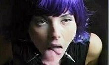 purple wig beauty gets naughty sucking dick on camera outdoors