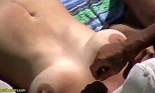 Hey, watch this busty beauty get her perfect pussy rubbed by a hung stud