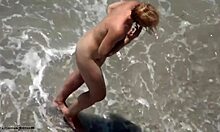Blond-Haired Bombshell Shows Naked Body On Rocky Beach