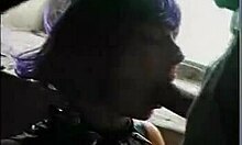 purple wig beauty gets naughty sucking dick on camera outdoors