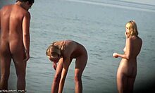 Perky booty blonde shows her ass in the water, naked and skinny.