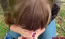 Girl sucks boyfriend's cock outdoors