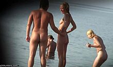 Perky booty blonde shows her ass in the water, naked and skinny.