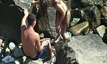 hidden cam catches horny nudist beauty in quick beach cowgirl action