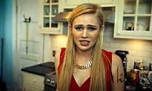 this blonde in red doesn't want to strip