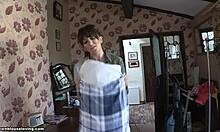 seductive brunette housewife shows hot body to camera?